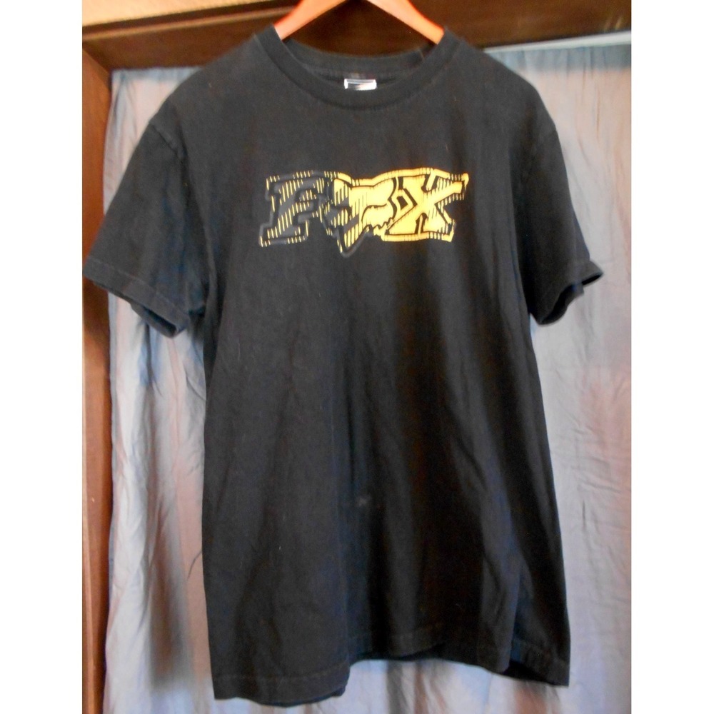 Vintage Y2K Fox Racing T Shirt Mens L Motocross Black Yellow Graphic Logo Head